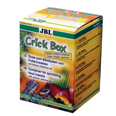 Mit der CrickBox bestäuben Sie ihre Futtertiere unkompliziert mit der gewünschten Menge an Mineralpulver.