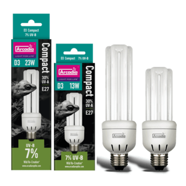 Diese einfach zu bedienende Lampe mit eigenem Vorschaltgerät projiziert ein hohes Volumen an sichtbarem Licht, ist flimmerfrei, hat einen hohen CRI und verfügt über 7% UV-B und 30% UV-A. Wir haben die Elektronik komplett überarbeitet, das Glas verbessert, um eine stabile UV-Projektion und einen stabilen UV-Schutz zu gewährleisten, und wir haben die Phosphormischung aktualisiert, um die neueste deutsche Technologie zu verwenden. Die Kompaktlampe D3 Forest 7% UVB bietet 12 Monate UV-Potenz und ermöglicht es Ihnen, die Tiere in ihren natürlichen Farben zu sehen. Eine Vollspektrum-Leuchtstofflampe, die entwickelt wurde, um das Spektrum des natürlichen Sonnenlichts so genau wie möglich zu simulieren. Dazu gehören UV-A und hohe UV-B-Werte. • Volles Spektrum, hervorragende Farbwiedergabe. • Verbessertes Spektrum. • Verbessertes UV-C-blockierendes Glas • Verbesserte robuste Elektronik • In Deutschland hergestellte Leuchtstoffe • Erhöhte UV-Projektion • Hohe Lichtausbeute. • Benötigt kein Vorschaltgerät, verwenden Sie die Standardverschraubung E27.